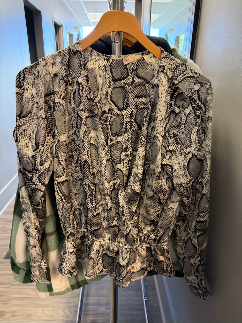 Snake-Print Wrap Peplum Jacket in Black & White